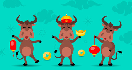 Obraz na płótnie Canvas Oxen Cartoons. Happy New Year of Oxen 2021