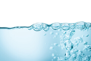 Bubbles in clean blue water ready to drink