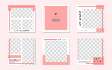 Slides Abstract Unique Editable Minimal Social Media Banner Pink Template. For personal & business.Anyone can use this design easily. Promotional web banner social media post feed. Vector Illustration