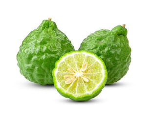 Bergamot fruit with cut in half isolated on white background.