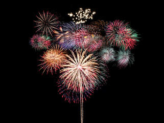 Colorful fireworks on black background.