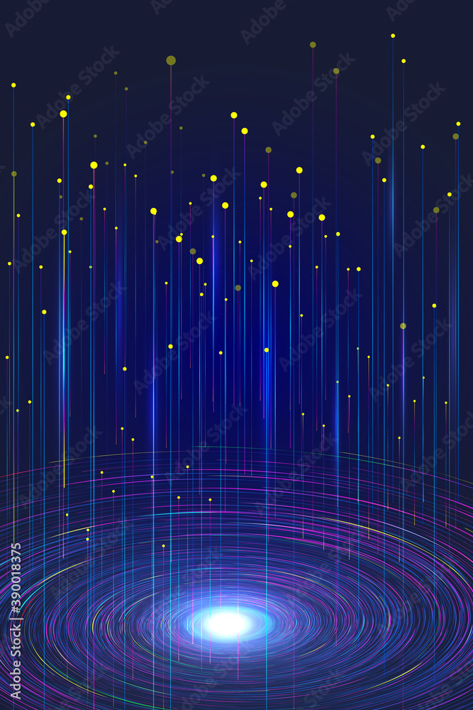 Wall mural luminous swirl and lines constitute the internet background of communication technology.