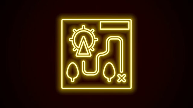 Glowing neon line Amusement park map icon isolated on black background. Entertainment in vacation. 4K Video motion graphic animation