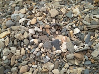 multicolored stones pebbles on the shore for the background of nature rock rubble