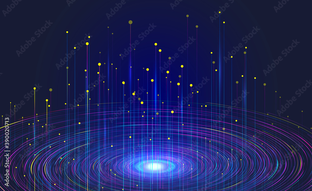 Wall mural luminous swirl and lines constitute the internet background of communication technology.