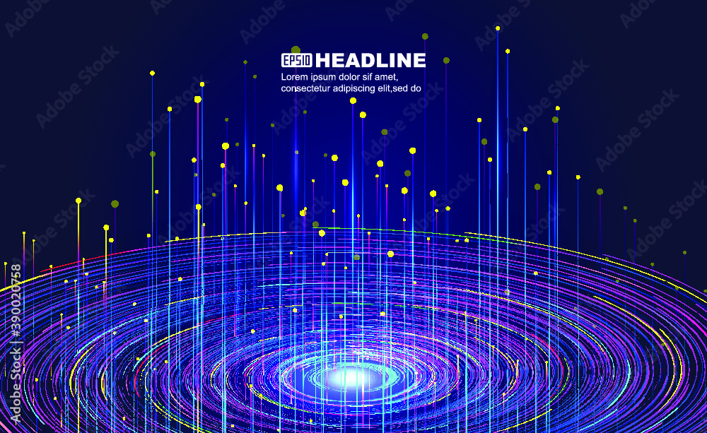 Wall mural luminous swirl and lines constitute the internet background of communication technology.