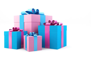 Gift box with ribbon bow on white background,3d rendering