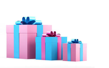 Gift box with ribbon bow on white background,3d rendering
