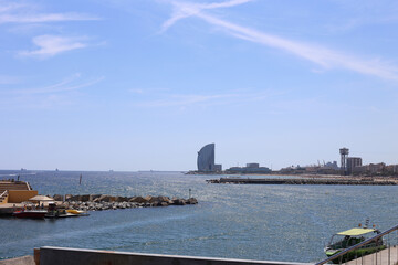 The harbor and the ocean captured in Barcelona, Spain
