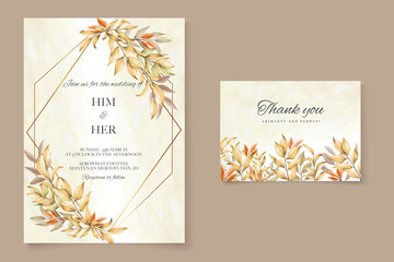 Wedding card with autumn leaves