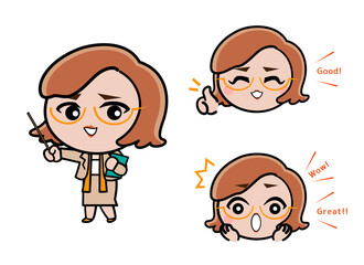 先生　めがね　かわいい　イラスト素材