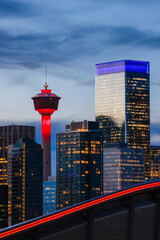 Calgary Downtown Night Sky - obrazy, fototapety, plakaty