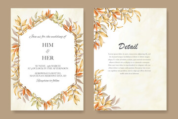 Wedding card with autumn leaves