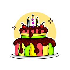 Vector graphics illustration of two tier birthday cake. With a sweet and delicious design