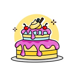 Vector graphics illustration of two tier birthday cake. With a sweet and delicious design