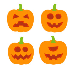 Pumpkins icons set, cartoon dooadle style, isolated vector illustration. Design for stickers, logo, web and mobile app.