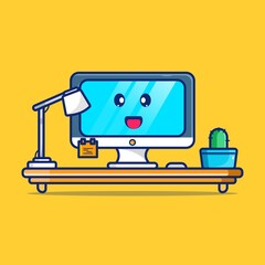 cute laptop illustrations, cactus flowers, study lights, premium illustrations, flat vector illustrations.