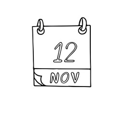 calendar hand drawn in doodle style. November 12. World Pneumonia Day, date. icon, sticker, element, design. planning, business holiday