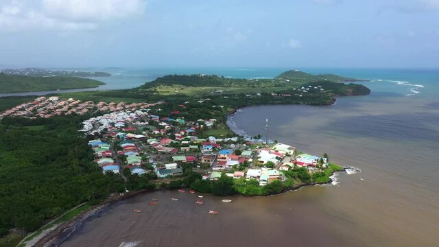 Large aerial view of  a neighborhood in le Vauclin Martinique coastline Dom Tom