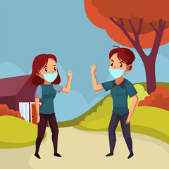 The couple uses a mask