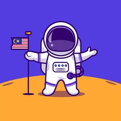 astronauts land on moon carrying malaysian flag, products, etc.