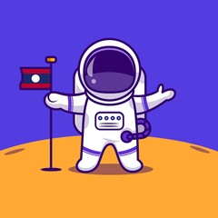 astronauts land on the moon carrying the laos flag, products, etc.