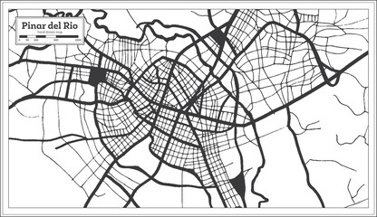 Pinar del Rio Cuba City Map in Black and White Color in Retro Style. Outline Map.