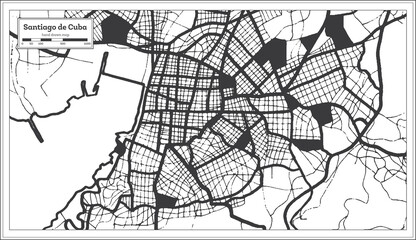 Santiago de Cuba City Map in Black and White Color in Retro Style. Outline Map.
