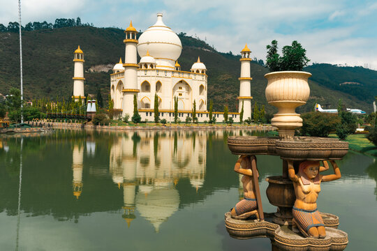 Beautiful view of Parque Jaime Duque Tocancipa in Colombia with reflection in the water