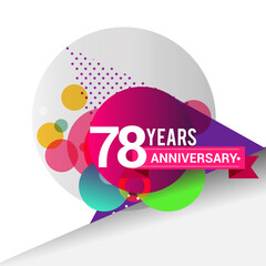 78th Years Anniversary logo with colorful geometric background, vector design template elements for your birthday celebration.