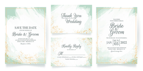 Fototapeta na wymiar wedding invitation card template set with abstrack watercolor background and tropical leaves