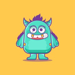 cute cartoon green monster angry, eps 10