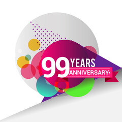 99th Years Anniversary logo with colorful geometric background, vector design template elements for your birthday celebration.