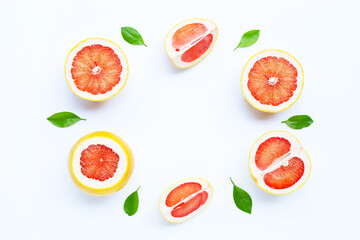 High vitamin C. Frame made of Juicy grapefruit on white