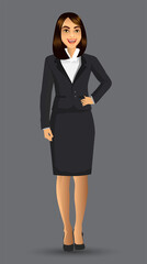 Businesswoman in black suits, with standing position or presentation poses, vector illustration