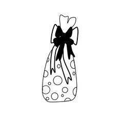 single gift is drawn in the style of doodles, isolated on a white background. Cute   gift bag icon for birthday, Christmas or Valentine's Day. vector  Hand-drawn. sketch