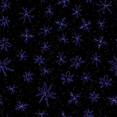 Fototapeta na wymiar Hand Drawn white Snowflakes Christmas Seamless Pat