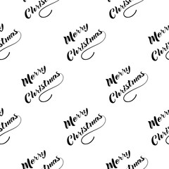 Handdrawn lettering merry Christmas seamless pattern. Black font on a white background. Vector illustration.