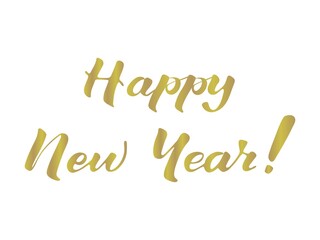 Lettering happy new year. Gold font isolated on a white background. Vector illustration.