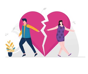 Illustration vector Divorce concept with man and women divide love. lovers broken heart. break up of relationship.