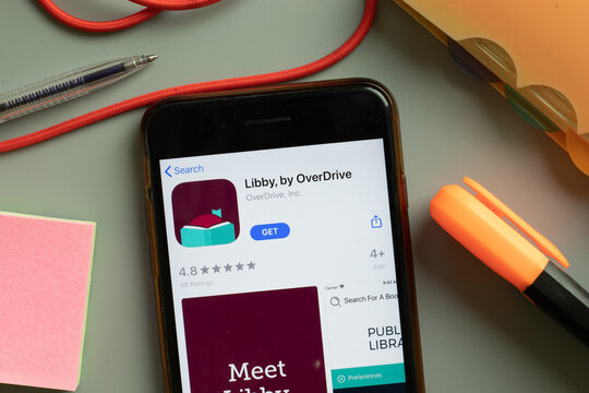 New York, USA - 29 September 2020: Libby by OverDrive mobile app logo on phone screen close up, Illustrative Editorial