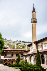 The minaret of the mosque of the Khan Palace in Bakhchisarai, built in the 16th - 18th century. A monument of global importance, the world's only example of the Crimean Tatar Palace architecture