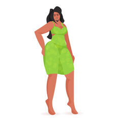 beautiful african american girl sexy woman female cartoon character standing pose full length isolated vector illustration