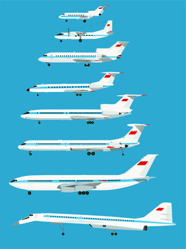 Infographic retro USSR civil planes series. Real Relative Sizes