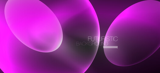 Neon ellipses abstract backgrounds. Shiny bright round shapes glowing in the dark. Vector futuristic illustrations for covers, banners, flyers and posters and other