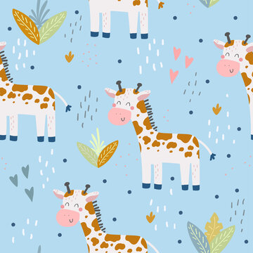 Cute print with giraffe. Seamless pattern. Printable templates.