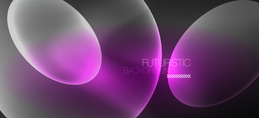 Neon ellipses abstract backgrounds. Shiny bright round shapes glowing in the dark. Vector futuristic illustrations for covers, banners, flyers and posters and other