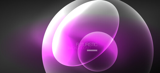 Neon ellipses abstract backgrounds. Shiny bright round shapes glowing in the dark. Vector futuristic illustrations for covers, banners, flyers and posters and other