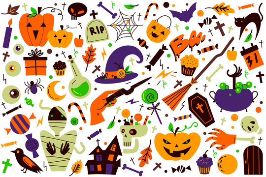 Halloween doodle set