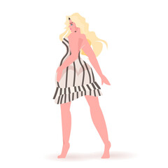 beautiful girl sexy woman in dress female cartoon character standing pose full length vector illustration